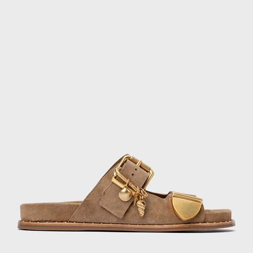 Rasteira Birken Carrano + A.mar Couro Suede Bege Almond