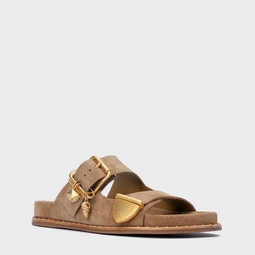 Rasteira Birken Carrano + A.mar Couro Suede Bege Almond