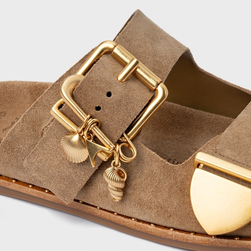 Rasteira Birken Carrano + A.mar Couro Suede Bege Almond