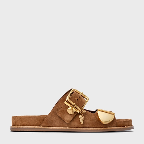 Rasteira Birken Carrano + A.mar Couro Suede Marrom Saddle