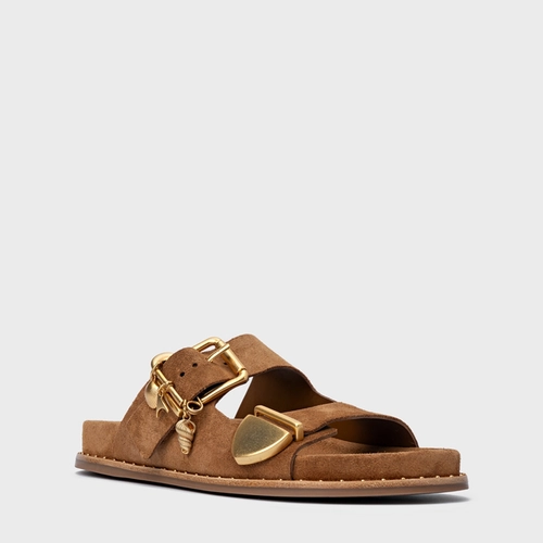 Rasteira Birken Carrano + A.mar Couro Suede Marrom Saddle