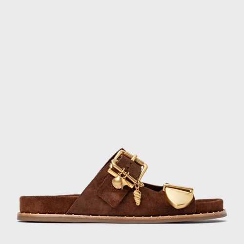 Rasteira Birken Carrano + A.mar Couro Suede Marrom Walnut
