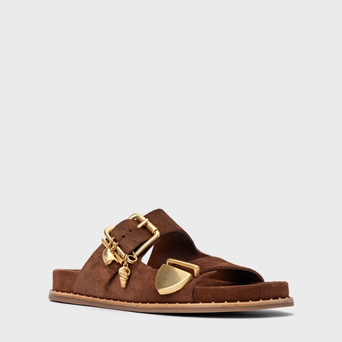 Rasteira Birken Carrano + A.mar Couro Suede Marrom Walnut