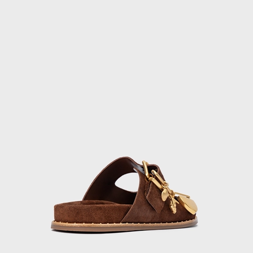Rasteira Birken Carrano + A.mar Couro Suede Marrom Walnut