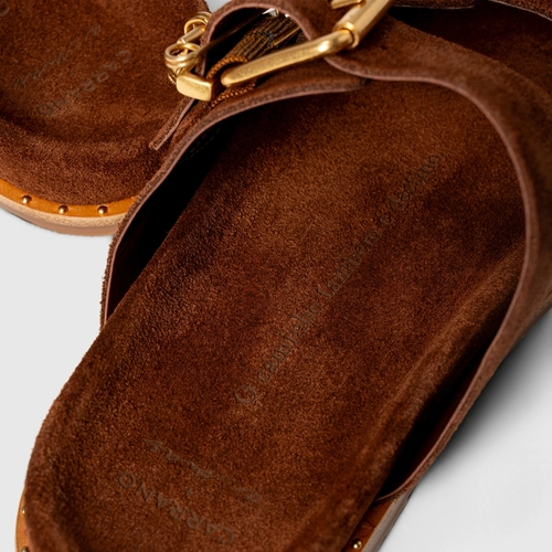 Rasteira Birken Carrano + A.mar Couro Suede Marrom Walnut