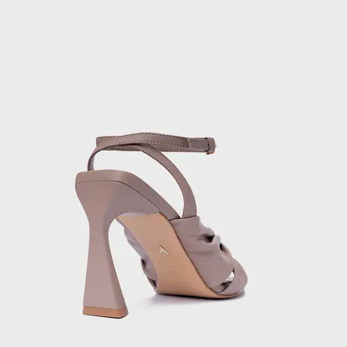 Sandália Drape Salto Allure Couro Bege Beaver