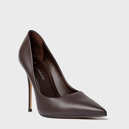 Scarpin Loretta Salto Fino Couro Marrom Dark Chocolate