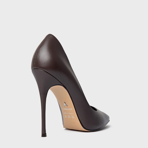 Scarpin Loretta Salto Fino Couro Marrom Dark Chocolate