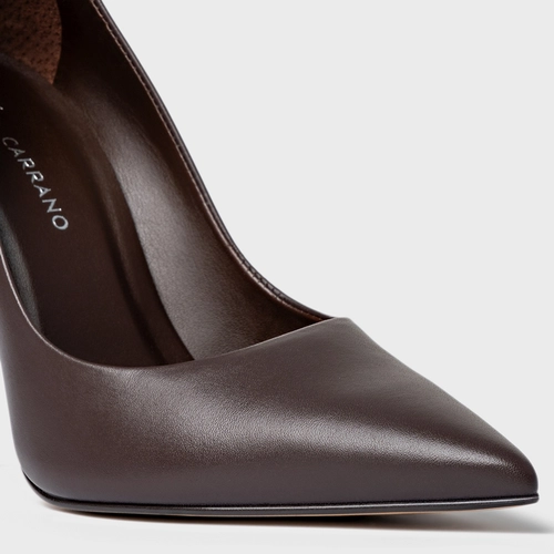 Scarpin Loretta Salto Fino Couro Marrom Dark Chocolate