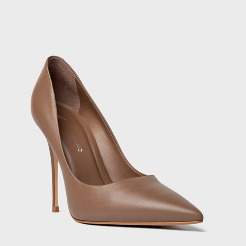 Scarpin Loretta Salto Fino Couro Marrom Mocha