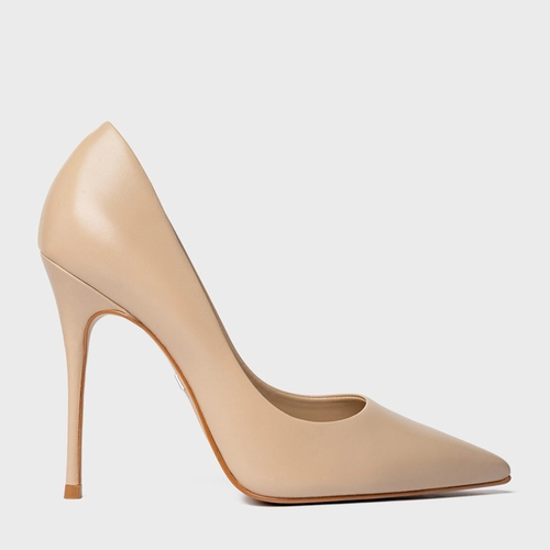 Scarpin Loretta Salto Fino Couro Bege Sand