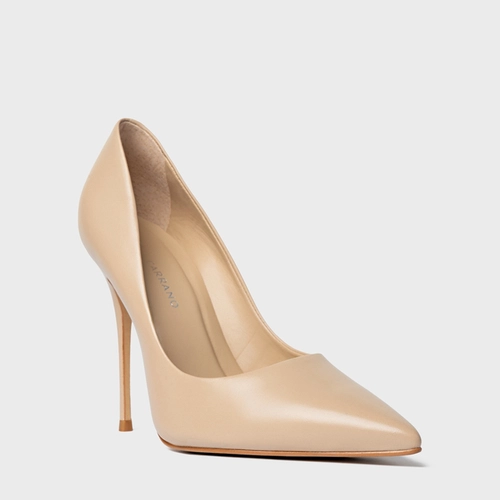 Scarpin Loretta Salto Fino Couro Bege Sand