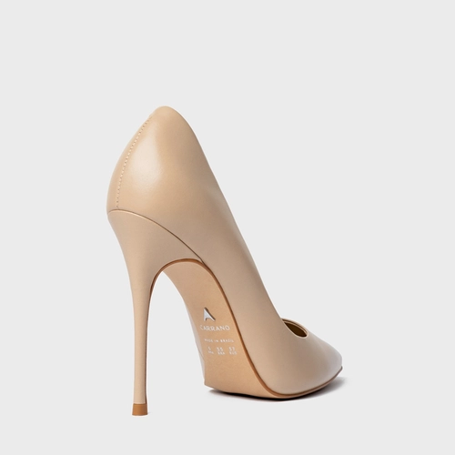 Scarpin Loretta Salto Fino Couro Bege Sand