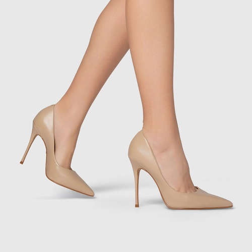 Scarpin Loretta Salto Fino Couro Bege Sand