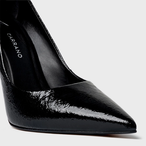 Scarpin Loretta Salto Fino Couro Verniz Perfect Black