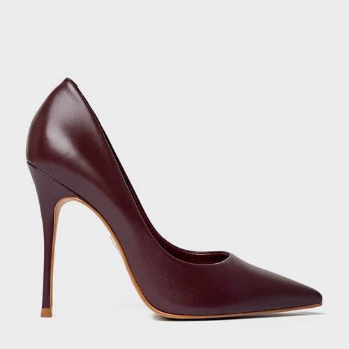 Scarpin Loretta Salto Fino Couro Vinho Dark Carmine