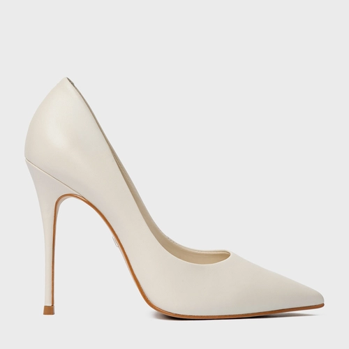 Scarpin Loretta Salto Fino Couro Off White Light Cream