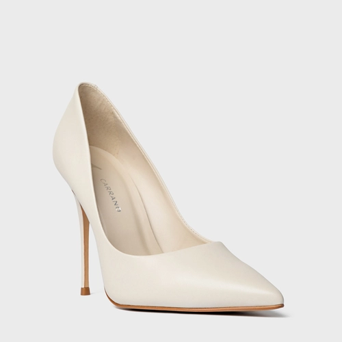 Scarpin Loretta Salto Fino Couro Off White Light Cream