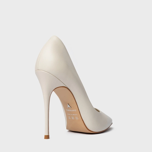 Scarpin Loretta Salto Fino Couro Off White Light Cream