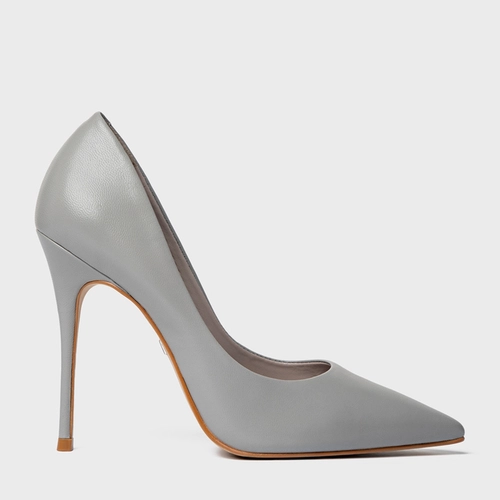 Scarpin Loretta Salto Fino Couro Cinza Ash Grey