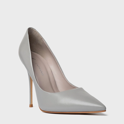 Scarpin Loretta Salto Fino Couro Cinza Ash Grey