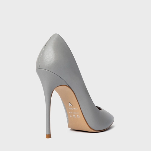 Scarpin Loretta Salto Fino Couro Cinza Ash Grey