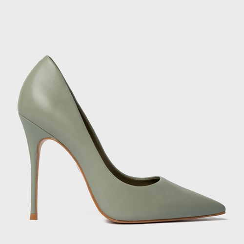 Scarpin Loretta Salto Fino Couro Verde Demetra