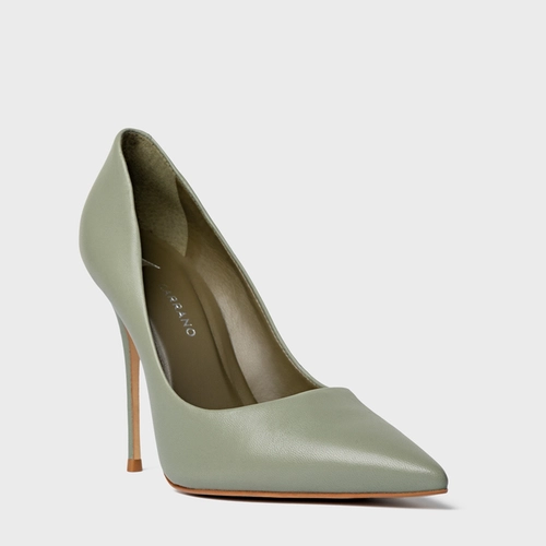 Scarpin Loretta Salto Fino Couro Verde Demetra