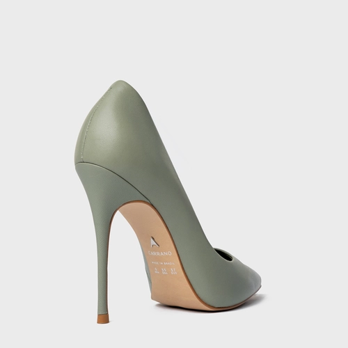 Scarpin Loretta Salto Fino Couro Verde Demetra