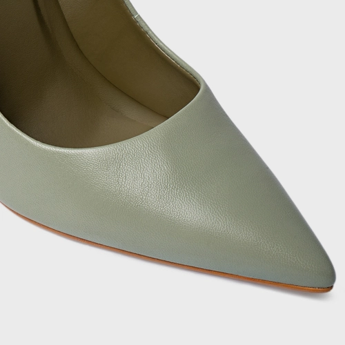 Scarpin Loretta Salto Fino Couro Verde Demetra