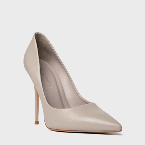 Scarpin Loretta Salto Fino Couro Cinza Cashmere