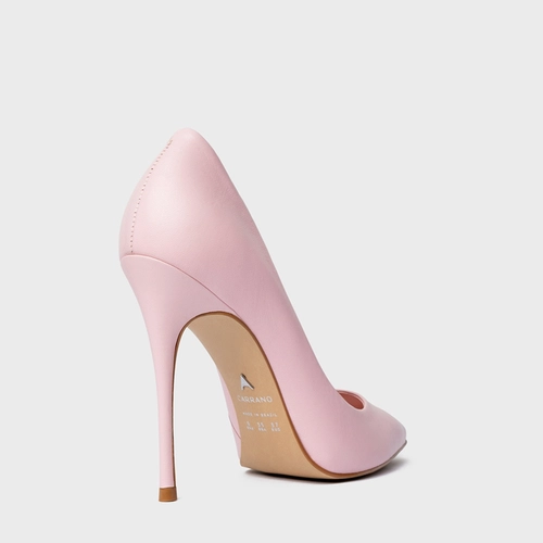 Scarpin Loretta Salto Fino Couro Rosa Pink Plie