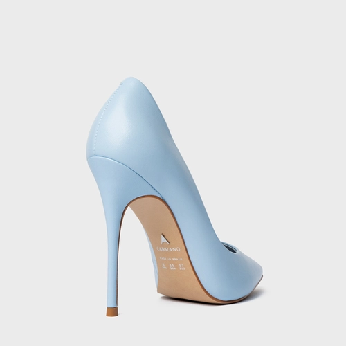 Scarpin Loretta Salto Fino Couro Azul Washed Sky