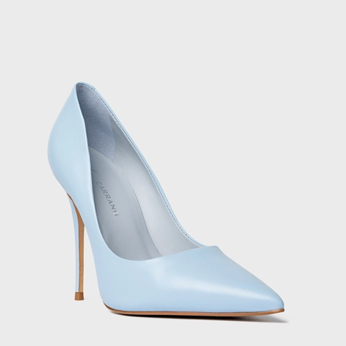 Scarpin Loretta Salto Fino Couro Soft Azul Washed Sky
