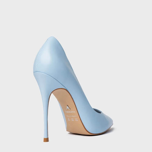 Scarpin Loretta Salto Fino Couro Soft Azul Washed Sky