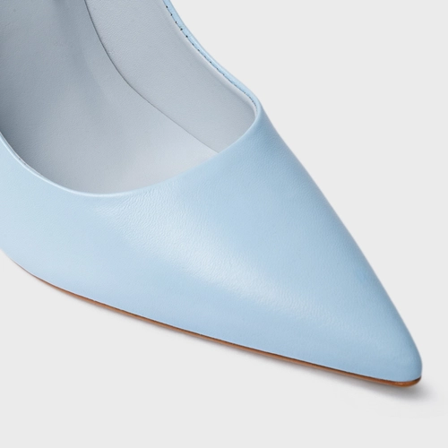 Scarpin Loretta Salto Fino Couro Soft Azul Washed Sky