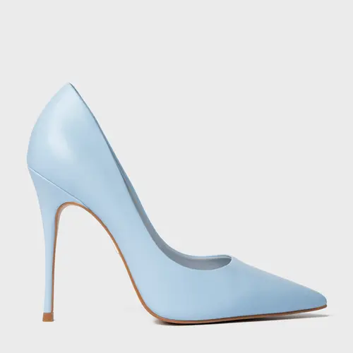 Scarpin Loretta Salto Fino Couro Soft Azul Washed Sky
