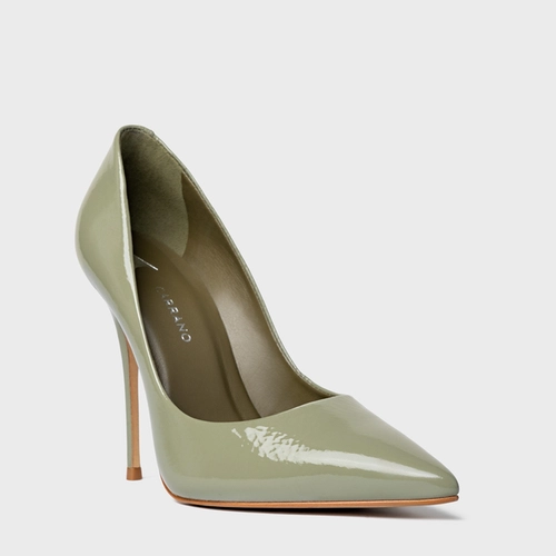 Scarpin Loretta Salto Fino Couro Verniz Verde Demetra