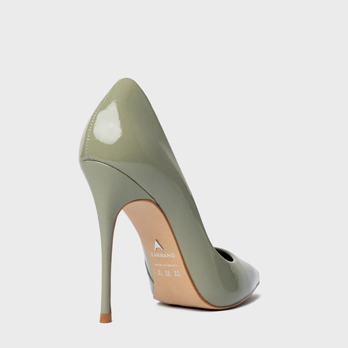 Scarpin Loretta Salto Fino Couro Verniz Verde Demetra