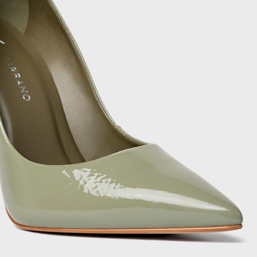 Scarpin Loretta Salto Fino Couro Verniz Verde Demetra