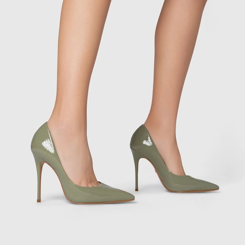 Scarpin Loretta Salto Fino Couro Verniz Verde Demetra