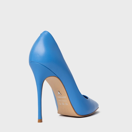 Scarpin Loretta Salto Fino Couro Azul Bleu