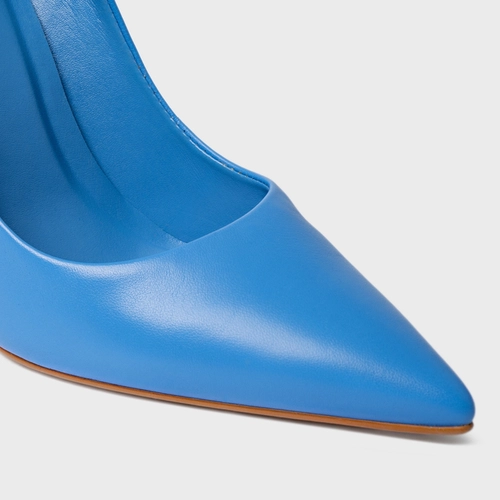 Scarpin Loretta Salto Fino Couro Azul Bleu
