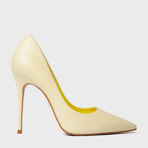 Scarpin Loretta Salto Fino Couro Amarelo Lemon