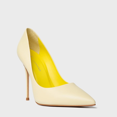Scarpin Loretta Salto Fino Couro Amarelo Lemon