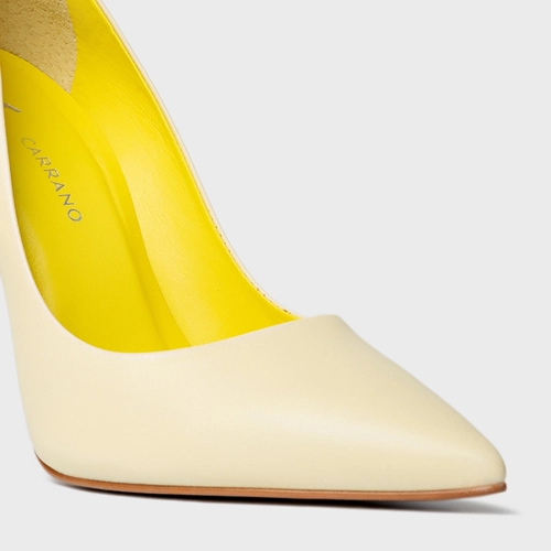Scarpin Loretta Salto Fino Couro Amarelo Lemon