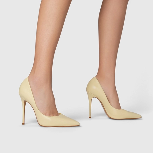 Scarpin Loretta Salto Fino Couro Amarelo Lemon