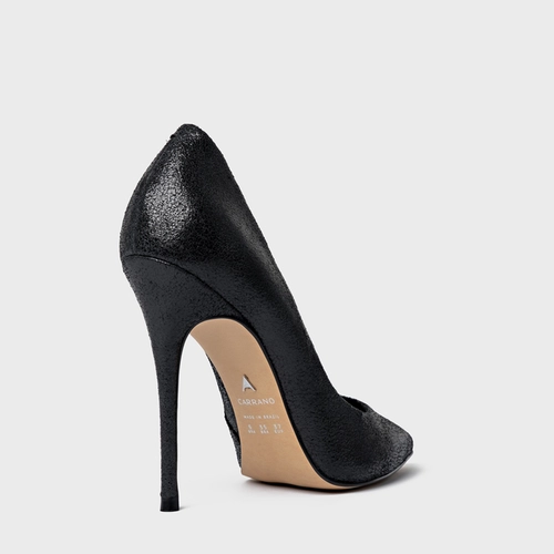 Scarpin Loretta Salto Fino Couro Crack Preto