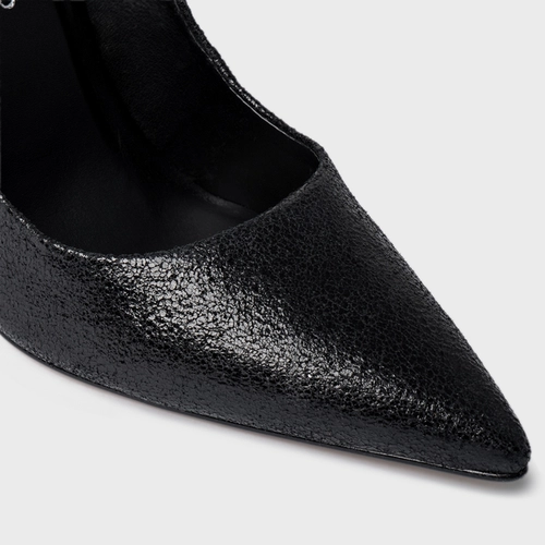 Scarpin Loretta Salto Fino Couro Crack Preto