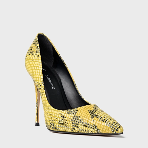 Scarpin Loretta Salto Fino Couro Snake Amarelo Daisy